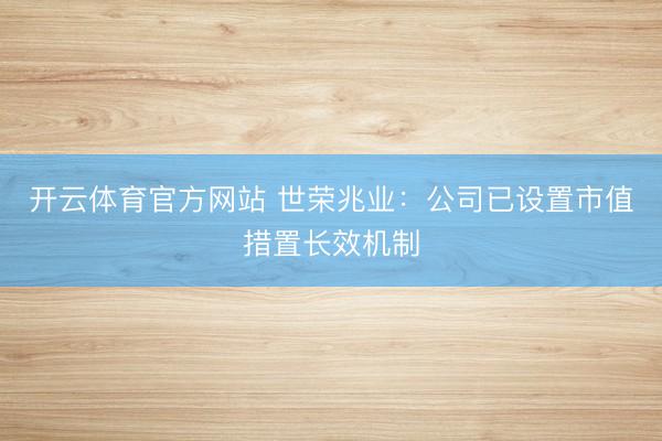 开云体育官方网站 世荣兆业：公司已设置市值措置长效机制