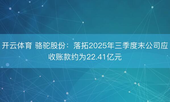 开云体育 骆驼股份：落拓2025年三季度末公司应收账款约为22.41亿元