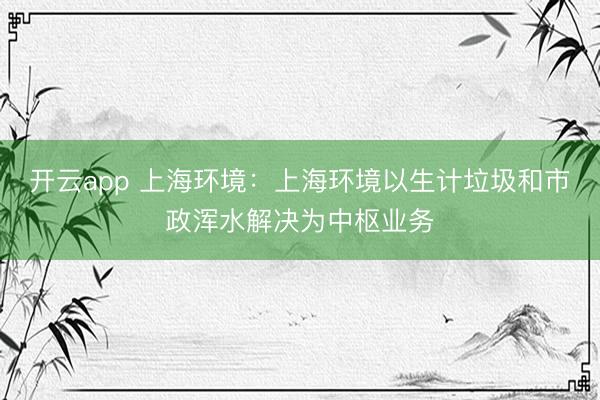开云app 上海环境：上海环境以生计垃圾和市政浑水解决为中枢业务