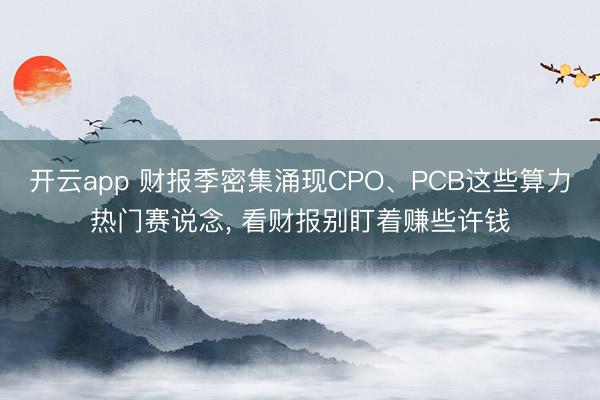 开云app 财报季密集涌现CPO、PCB这些算力热门赛说念， 看财报别盯着赚些许钱