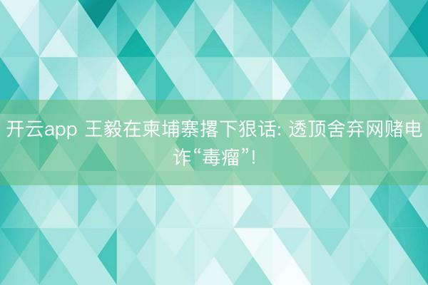 开云app 王毅在柬埔寨撂下狠话: 透顶舍弃网赌电诈“毒瘤”!