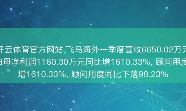 开云体育官方网站 飞马海外一季度营收6650.02万元同比增21.65%， 归母净利润1160.30万元同比增1610.33%， 顾问用度同比下落98.23%
