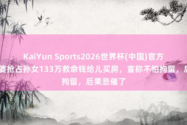 KaiYun Sports2026世界杯(中国)官方网站 狼外婆抢占孙女133万救命钱给儿买房，宣称不怕拘留，后果悲催了