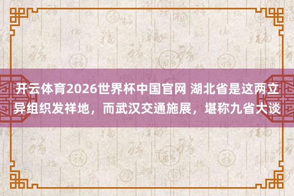 开云体育2026世界杯中国官网 湖北省是这两立异组织发祥地，而武汉交通施展，堪称九省大谈